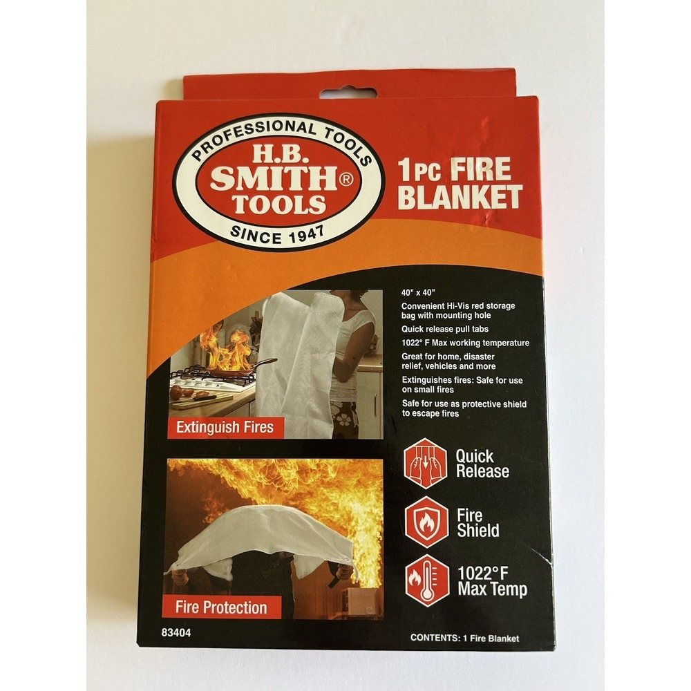 HB Smith Tools Fire Blanket 40"X40" Blanket & Storage Bag w/Mounting Hole NEW